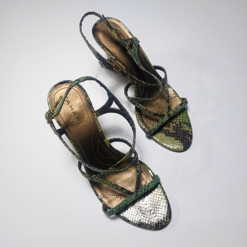 Green Snakeskin Strappy Sandals By TAHARI